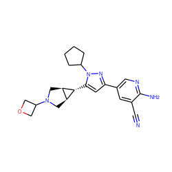 N#Cc1cc(-c2cc([C@@H]3[C@H]4CN(C5COC5)C[C@H]43)n(C3CCCC3)n2)cnc1N ZINC000148087514