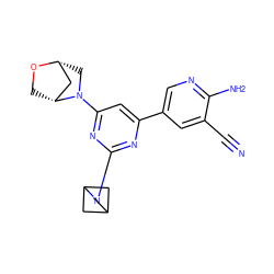 N#Cc1cc(-c2cc(N3C[C@@H]4C[C@H]3CO4)nc(N3CC4CC3C4)n2)cnc1N ZINC000221257411