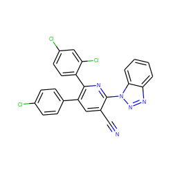 N#Cc1cc(-c2ccc(Cl)cc2)c(-c2ccc(Cl)cc2Cl)nc1-n1nnc2ccccc21 ZINC000028902995