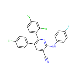 N#Cc1cc(-c2ccc(Cl)cc2)c(-c2ccc(Cl)cc2Cl)nc1Nc1ccc(F)cc1 ZINC000028902939