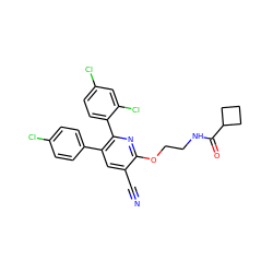 N#Cc1cc(-c2ccc(Cl)cc2)c(-c2ccc(Cl)cc2Cl)nc1OCCNC(=O)C1CCC1 ZINC000028902966