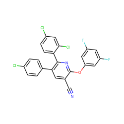 N#Cc1cc(-c2ccc(Cl)cc2)c(-c2ccc(Cl)cc2Cl)nc1Oc1cc(F)cc(F)c1 ZINC000028902922