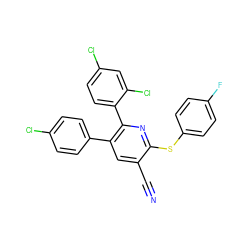 N#Cc1cc(-c2ccc(Cl)cc2)c(-c2ccc(Cl)cc2Cl)nc1Sc1ccc(F)cc1 ZINC000028902936