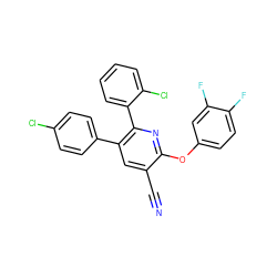 N#Cc1cc(-c2ccc(Cl)cc2)c(-c2ccccc2Cl)nc1Oc1ccc(F)c(F)c1 ZINC000028902931