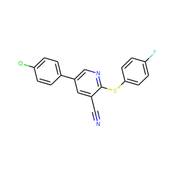 N#Cc1cc(-c2ccc(Cl)cc2)cnc1Sc1ccc(F)cc1 ZINC000001391908