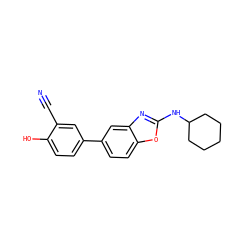 N#Cc1cc(-c2ccc3oc(NC4CCCCC4)nc3c2)ccc1O ZINC000149149429