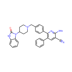 N#Cc1cc(-c2ccccc2)c(-c2ccc(CN3CCC(n4c(=O)[nH]c5ccccc54)CC3)cc2)nc1N ZINC000029127013