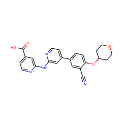 N#Cc1cc(-c2ccnc(Nc3cc(C(=O)O)ccn3)c2)ccc1OC1CCOCC1 ZINC000219358664