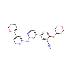 N#Cc1cc(-c2ccnc(Nc3cc(C4=CCCCO4)ccn3)c2)ccc1OC1CCOCC1 ZINC000146511513