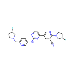 N#Cc1cc(-c2ccnc(Nc3ccc(CN4CC[C@H](F)C4)nc3)n2)cnc1N1CC[C@H](F)C1 ZINC000221031561