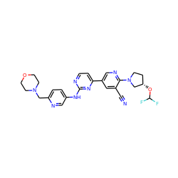 N#Cc1cc(-c2ccnc(Nc3ccc(CN4CCOCC4)nc3)n2)cnc1N1CC[C@H](OC(F)F)C1 ZINC000223208443