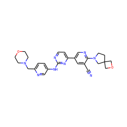 N#Cc1cc(-c2ccnc(Nc3ccc(CN4CCOCC4)nc3)n2)cnc1N1CCC2(COC2)C1 ZINC000221086017