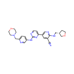 N#Cc1cc(-c2ccnc(Nc3ccc(CN4CCOCC4)nc3)n2)cnc1NC[C@@H]1CCOC1 ZINC000223231901