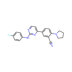 N#Cc1cc(-c2ccnc(Nc3ccc(F)cc3)n2)ccc1N1CCCC1 ZINC000113828327