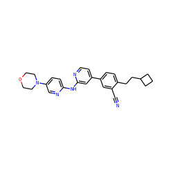 N#Cc1cc(-c2ccnc(Nc3ccc(N4CCOCC4)cn3)c2)ccc1CCC1CCC1 ZINC000220056495