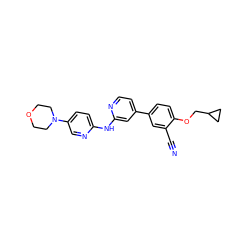 N#Cc1cc(-c2ccnc(Nc3ccc(N4CCOCC4)cn3)c2)ccc1OCC1CC1 ZINC000146457962