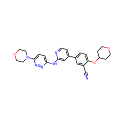 N#Cc1cc(-c2ccnc(Nc3ccc(N4CCOCC4)nn3)c2)ccc1OC1CCOCC1 ZINC000146453497