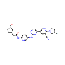 N#Cc1cc(-c2ccnc(Nc3ccc(NC(=O)C[C@H]4CC[C@H](O)C4)nc3)n2)cnc1N1CC[C@H](F)C1 ZINC001772585606