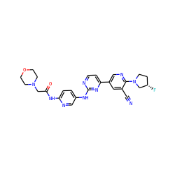 N#Cc1cc(-c2ccnc(Nc3ccc(NC(=O)CN4CCOCC4)nc3)n2)cnc1N1CC[C@H](F)C1 ZINC000221299144