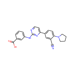 N#Cc1cc(-c2ccnc(Nc3cccc(C(=O)O)c3)n2)ccc1N1CCCC1 ZINC000113826649