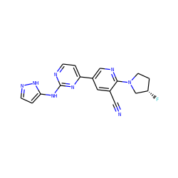 N#Cc1cc(-c2ccnc(Nc3ccn[nH]3)n2)cnc1N1CC[C@H](F)C1 ZINC000220978591