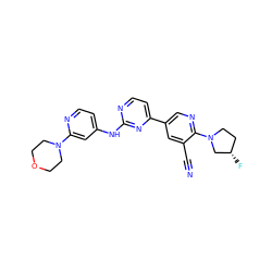 N#Cc1cc(-c2ccnc(Nc3ccnc(N4CCOCC4)c3)n2)cnc1N1CC[C@H](F)C1 ZINC000221004493