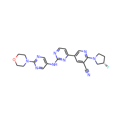 N#Cc1cc(-c2ccnc(Nc3cnc(N4CCOCC4)nc3)n2)cnc1N1CC[C@H](F)C1 ZINC000221323685