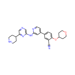 N#Cc1cc(-c2ccnc(Nc3cncc(C4CCNCC4)n3)c2)ccc1OC1CCOCC1 ZINC000146539072