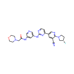 N#Cc1cc(-c2ccnc(Nc3cncc(NC(=O)CN4CCOCC4)c3)n2)cnc1N1CC[C@H](F)C1 ZINC000221164607