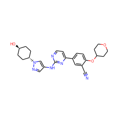 N#Cc1cc(-c2ccnc(Nc3cnn([C@H]4CC[C@H](O)CC4)c3)n2)ccc1OC1CCOCC1 ZINC000261193231