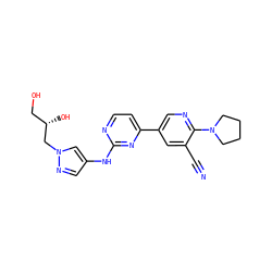 N#Cc1cc(-c2ccnc(Nc3cnn(C[C@@H](O)CO)c3)n2)cnc1N1CCCC1 ZINC000221216974