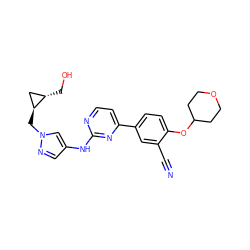 N#Cc1cc(-c2ccnc(Nc3cnn(C[C@H]4C[C@@H]4CO)c3)n2)ccc1OC1CCOCC1 ZINC000219340861