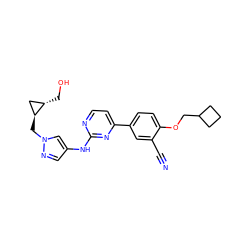 N#Cc1cc(-c2ccnc(Nc3cnn(C[C@H]4C[C@@H]4CO)c3)n2)ccc1OCC1CCC1 ZINC000146587863