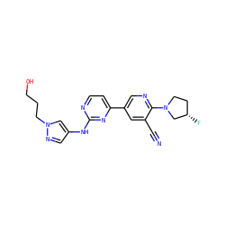 N#Cc1cc(-c2ccnc(Nc3cnn(CCCO)c3)n2)cnc1N1CC[C@H](F)C1 ZINC001772641303