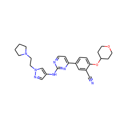 N#Cc1cc(-c2ccnc(Nc3cnn(CCN4CCCC4)c3)n2)ccc1OC1CCOCC1 ZINC000146657322