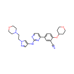 N#Cc1cc(-c2ccnc(Nc3cnn(CCN4CCOCC4)c3)n2)ccc1OC1CCOCC1 ZINC000146448177