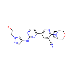 N#Cc1cc(-c2ccnc(Nc3cnn(CCO)c3)n2)cnc1N1[C@H]2CC[C@H]1COC2 ZINC000221244816