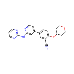 N#Cc1cc(-c2ccnc(Nc3ncccn3)c2)ccc1OC1CCOCC1 ZINC000146501992