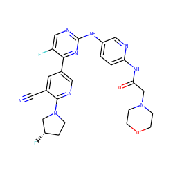 N#Cc1cc(-c2nc(Nc3ccc(NC(=O)CN4CCOCC4)nc3)ncc2F)cnc1N1CC[C@H](F)C1 ZINC000221060740