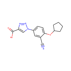N#Cc1cc(-n2cc(C(=O)O)nn2)ccc1OC1CCCC1 ZINC001772584308