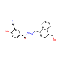 N#Cc1cc(C(=O)N/N=C/c2ccc(CO)c3ccccc23)ccc1O ZINC000013492688