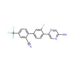 N#Cc1cc(C(F)(F)F)ccc1-c1ccc(-c2cnc(N)cn2)c(F)c1 ZINC000224743787