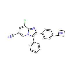 N#Cc1cc(Cl)c2nc(-c3ccc(C4(N)CCC4)cc3)c(-c3ccccc3)n2c1 ZINC000113654988