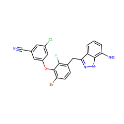 N#Cc1cc(Cl)cc(Oc2c(Br)ccc(Cc3n[nH]c4c(N)cccc34)c2F)c1 ZINC000040392782