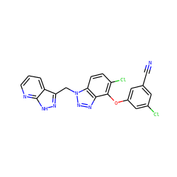 N#Cc1cc(Cl)cc(Oc2c(Cl)ccc3c2nnn3Cc2n[nH]c3ncccc23)c1 ZINC000073240562