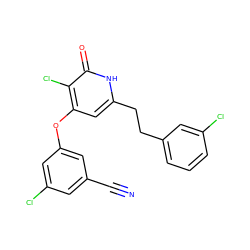 N#Cc1cc(Cl)cc(Oc2cc(CCc3cccc(Cl)c3)[nH]c(=O)c2Cl)c1 ZINC000140192627