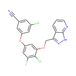 N#Cc1cc(Cl)cc(Oc2cc(F)c(Cl)c(OCc3n[nH]c4ncccc34)c2)c1 ZINC000034891727