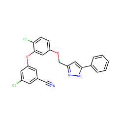 N#Cc1cc(Cl)cc(Oc2cc(OCc3cc(-c4ccccc4)[nH]n3)ccc2Cl)c1 ZINC000068245361