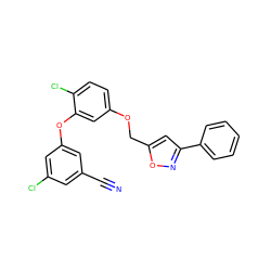 N#Cc1cc(Cl)cc(Oc2cc(OCc3cc(-c4ccccc4)no3)ccc2Cl)c1 ZINC000072111225