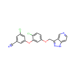 N#Cc1cc(Cl)cc(Oc2cc(OCc3n[nH]c4ccncc34)ccc2Cl)c1 ZINC000040950723